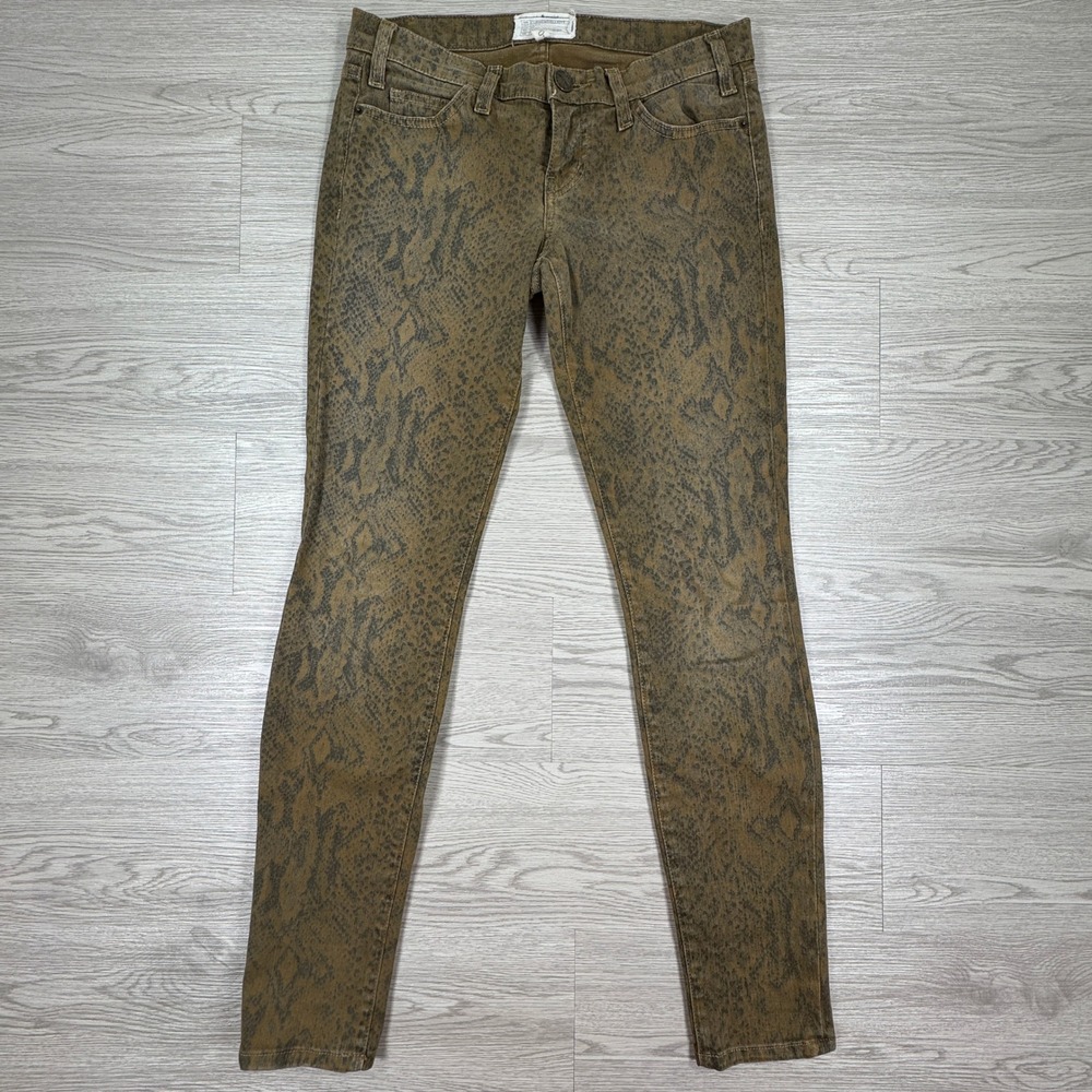 Current Elliott Women's Ankle Skinny Jeans Oregano‎ Snake Print Size 25 Low Rise
